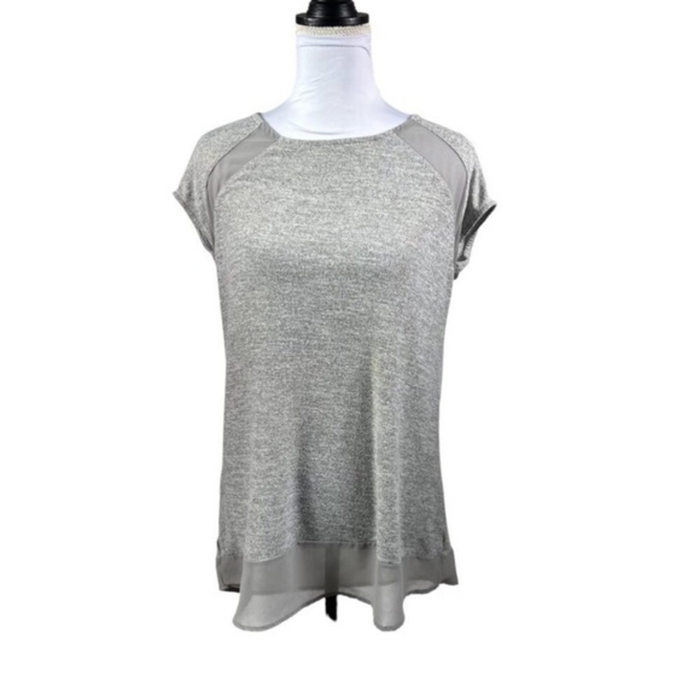 NWT, Doe and Rae, Women’s,‎ size S, flowy blouse, silver shimmer, gray mesh